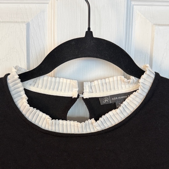 Adrianna Papell Black and White Sweater with Ruffle Collar and Hem XL - Picture 2 of 8